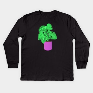 Monstera Deliciosa Plant in Purple Flower Pot Kids Long Sleeve T-Shirt